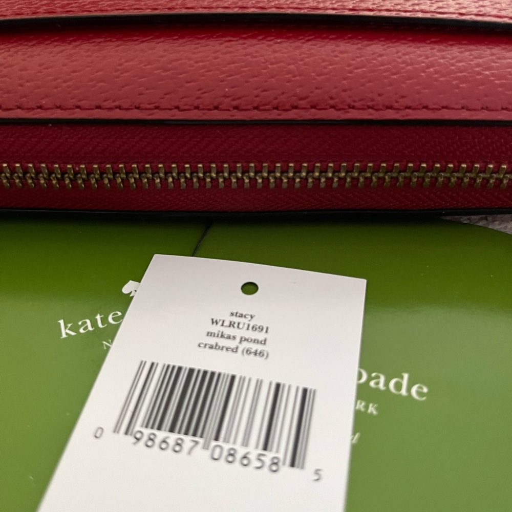 KATE SPADE ♠️ LEATHER STACY MIKAS POND CONTINENTAL WALLET IN CRAB RED - Picture 3 of 8